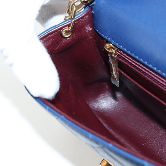 CHANEL Matelasse Chain Shoulder Bag Lamb Skin Blue Gold CC Auth 196001M