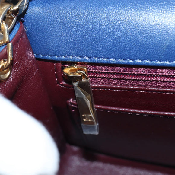 CHANEL Matelasse Chain Shoulder Bag Lamb Skin Blue Gold CC Auth 196001M
