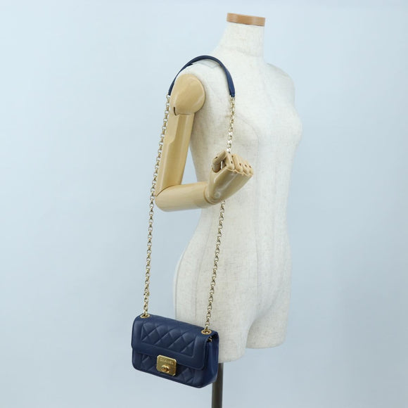 CHANEL Matelasse Chain Shoulder Bag Lamb Skin Blue Gold CC Auth 196001M