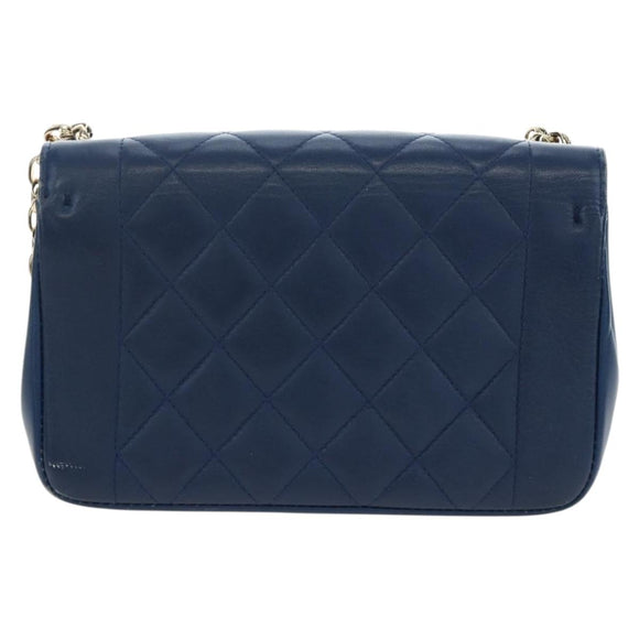 CHANEL Matelasse Chain Shoulder Bag Lamb Skin Blue Gold CC Auth 196001M
