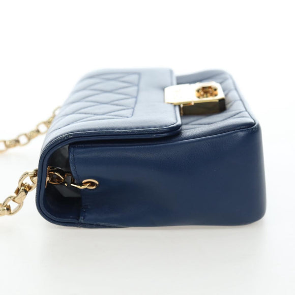 CHANEL Matelasse Chain Shoulder Bag Lamb Skin Blue Gold CC Auth 196001M