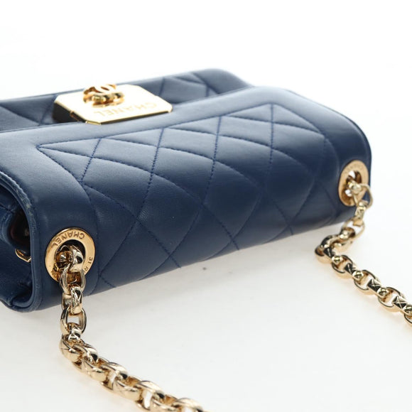 CHANEL Matelasse Chain Shoulder Bag Lamb Skin Blue Gold CC Auth 196001M