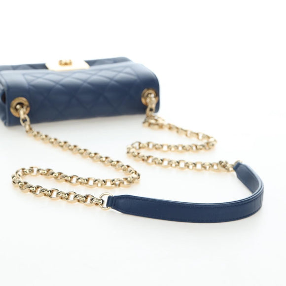 CHANEL Matelasse Chain Shoulder Bag Lamb Skin Blue Gold CC Auth 196001M