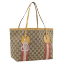 GUCCI GG Canvas Sherry Line Tote Bag Beige Gold 211971 Auth 196002-1