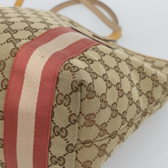 GUCCI GG Canvas Sherry Line Tote Bag Beige Gold 211971 Auth 196002