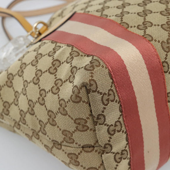 GUCCI GG Canvas Sherry Line Tote Bag Beige Gold 211971 Auth 196002