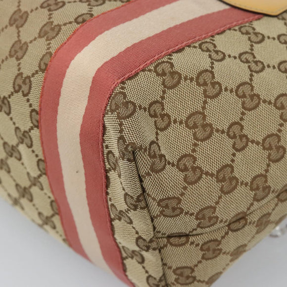 GUCCI GG Canvas Sherry Line Tote Bag Beige Gold 211971 Auth 196002
