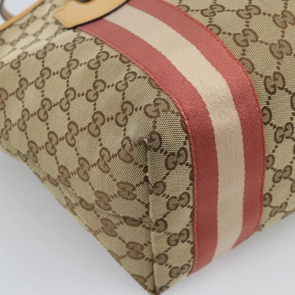 GUCCI GG Canvas Sherry Line Tote Bag Beige Gold 211971 Auth 196002