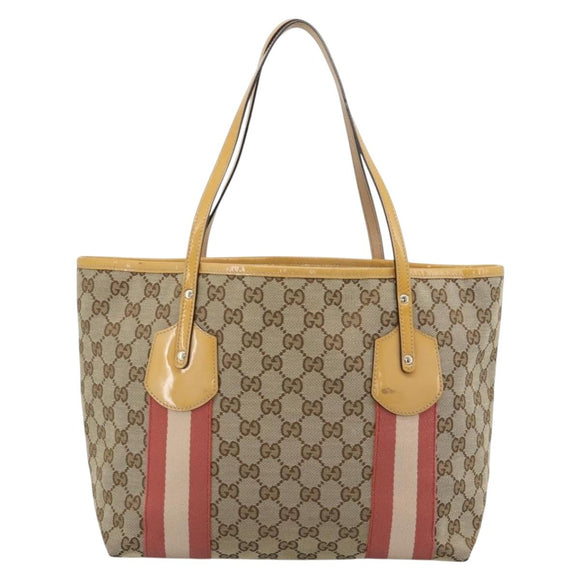GUCCI GG Canvas Sherry Line Tote Bag Beige Gold 211971 Auth 196002