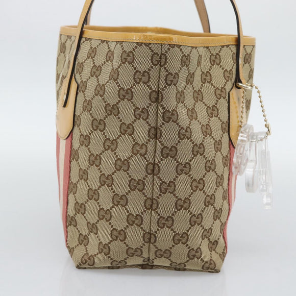 GUCCI GG Canvas Sherry Line Tote Bag Beige Gold 211971 Auth 196002