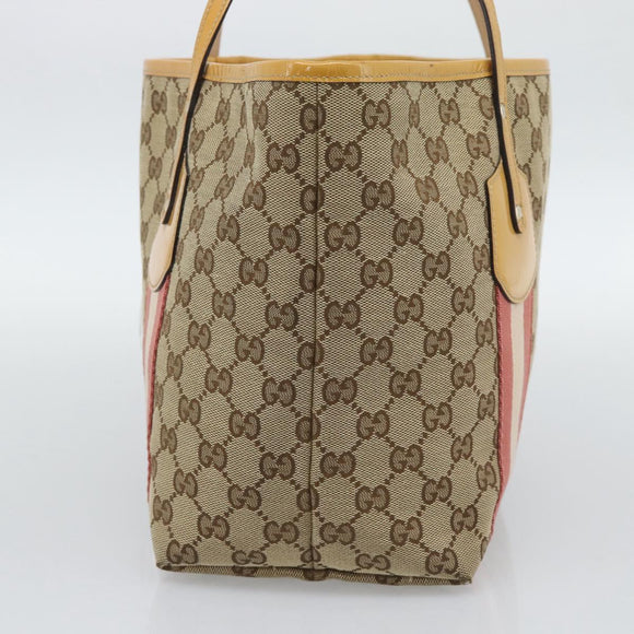 GUCCI GG Canvas Sherry Line Tote Bag Beige Gold 211971 Auth 196002