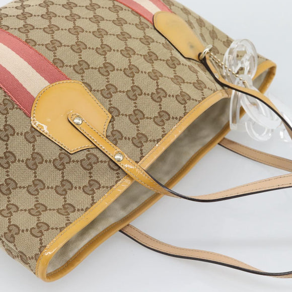 GUCCI GG Canvas Sherry Line Tote Bag Beige Gold 211971 Auth 196002