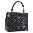 CHANEL Matelasse Reprint Tote Bag Patent leather Black Gold CC Auth 196006V-1
