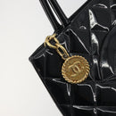 CHANEL Matelasse Reprint Tote Bag Patent leather Black Gold CC Auth 196006V-17