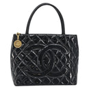 CHANEL Matelasse Reprint Tote Bag Patent leather Black Gold CC Auth 196006V-13