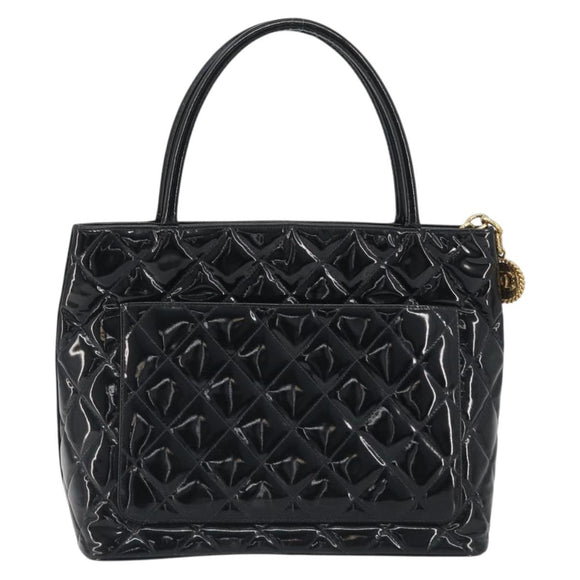 CHANEL Matelasse Reprint Tote Bag Patent leather Black Gold CC Auth 196006V