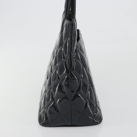 CHANEL Matelasse Reprint Tote Bag Patent leather Black Gold CC Auth 196006V