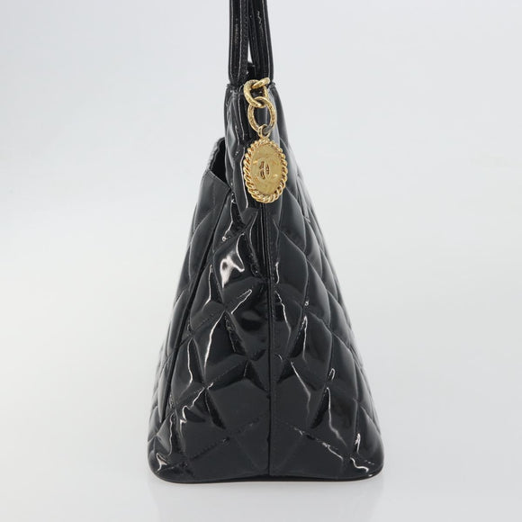 CHANEL Matelasse Reprint Tote Bag Patent leather Black Gold CC Auth 196006V