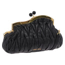 Miu Miu Matelasse Shoulder Bag Leather Black Gold Auth 196010M-1