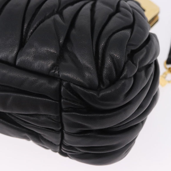 Miu Miu Matelasse Shoulder Bag Leather Black Gold Auth 196010M