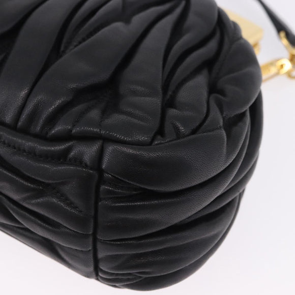 Miu Miu Matelasse Shoulder Bag Leather Black Gold Auth 196010M