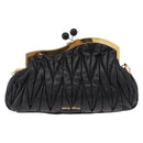 Miu Miu Matelasse Shoulder Bag Leather Black Gold Auth 196010M-13
