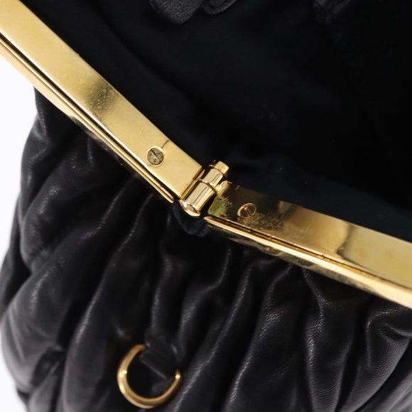 Miu Miu Matelasse Shoulder Bag Leather Black Gold Auth 196010M