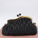 Miu Miu Matelasse Shoulder Bag Leather Black Gold Auth 196010M-12
