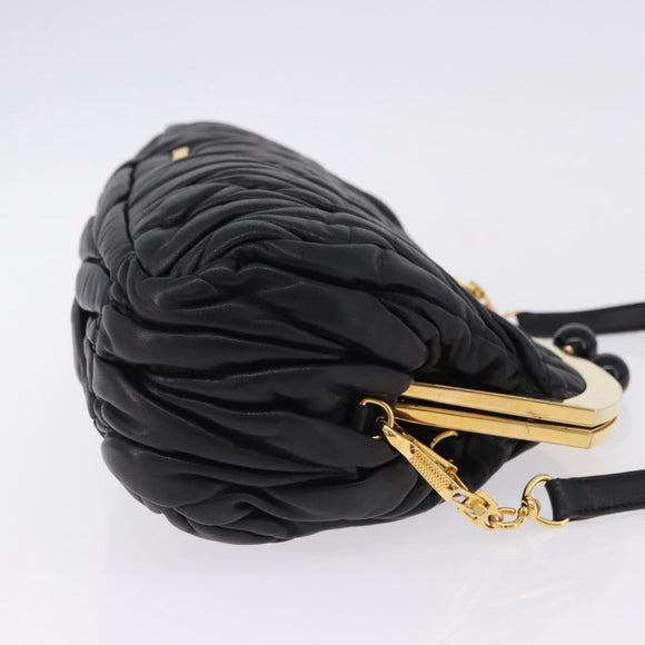 Miu Miu Matelasse Shoulder Bag Leather Black Gold Auth 196010M