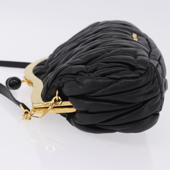 Miu Miu Matelasse Shoulder Bag Leather Black Gold Auth 196010M