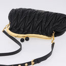 Miu Miu Matelasse Shoulder Bag Leather Black Gold Auth 196010M-6