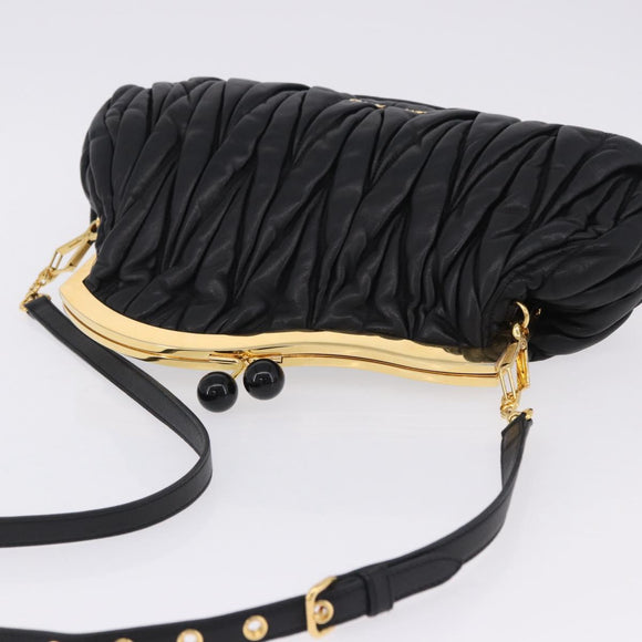 Miu Miu Matelasse Shoulder Bag Leather Black Gold Auth 196010M