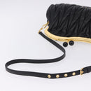 Miu Miu Matelasse Shoulder Bag Leather Black Gold Auth 196010M-7