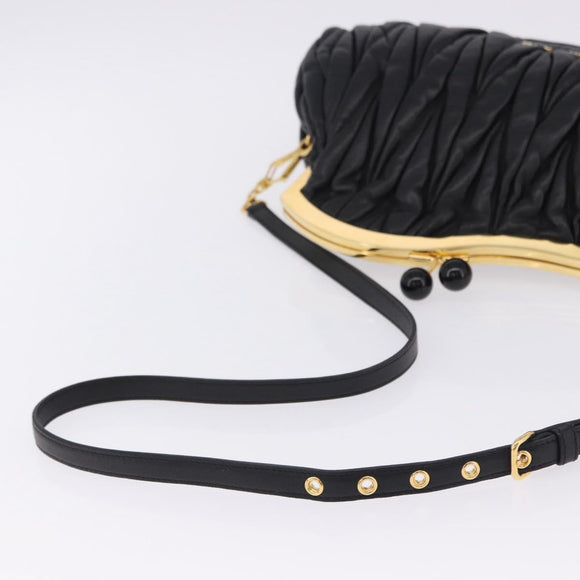Miu Miu Matelasse Shoulder Bag Leather Black Gold Auth 196010M