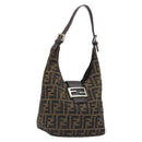 FENDI Zucca Canvas Mamma Baguette Shoulder Bag Brown Black Auth 196011V-1