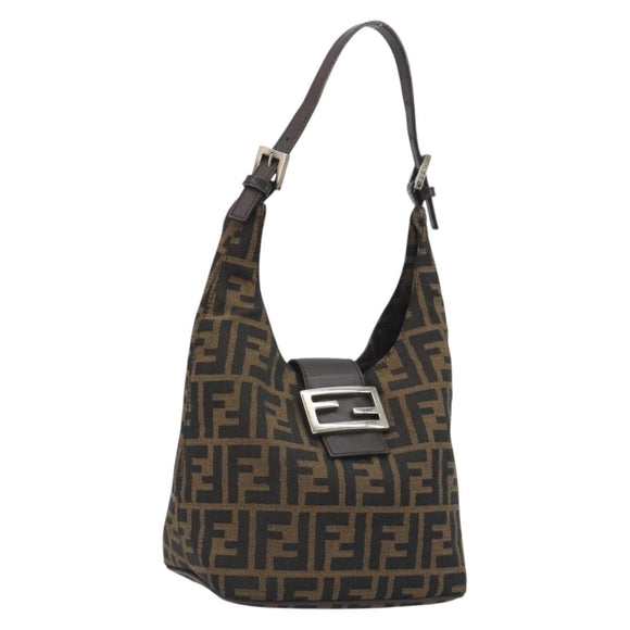 FENDI Zucca Canvas Mamma Baguette Shoulder Bag Brown Black Auth 196011V