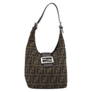 FENDI Zucca Canvas Mamma Baguette Shoulder Bag Brown Black Auth 196011V-13