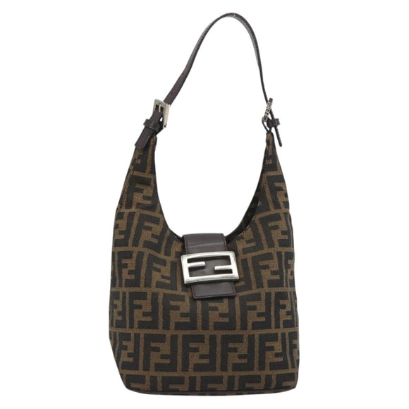FENDI Zucca Canvas Mamma Baguette Shoulder Bag Brown Black Auth 196011V