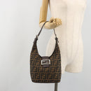 FENDI Zucca Canvas Mamma Baguette Shoulder Bag Brown Black Auth 196011V-25