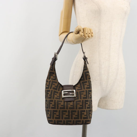 FENDI Zucca Canvas Mamma Baguette Shoulder Bag Brown Black Auth 196011V