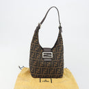 FENDI Zucca Canvas Mamma Baguette Shoulder Bag Brown Black Auth 196011V-12
