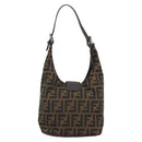 FENDI Zucca Canvas Mamma Baguette Shoulder Bag Brown Black Auth 196011V-2