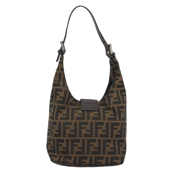 FENDI Zucca Canvas Mamma Baguette Shoulder Bag Brown Black Auth 196011V