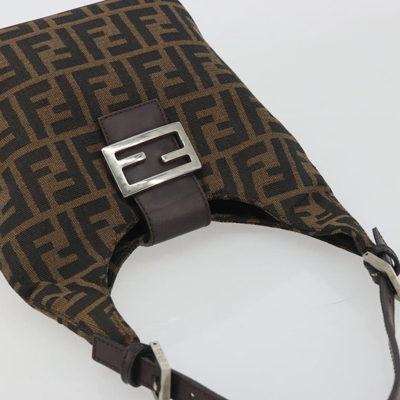 FENDI Zucca Canvas Mamma Baguette Shoulder Bag Brown Black Auth 196011V