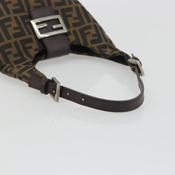 FENDI Zucca Canvas Mamma Baguette Shoulder Bag Brown Black Auth 196011V
