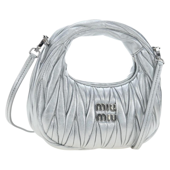 Miu Miu Matelasse Wonder Hand Bag Leather 2way Silver Auth 196012SAM