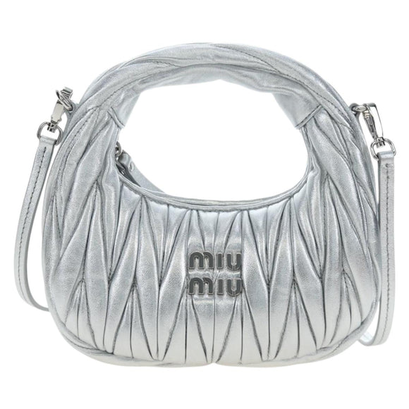 Miu Miu Matelasse Wonder Hand Bag Leather 2way Silver Auth 196012SAM