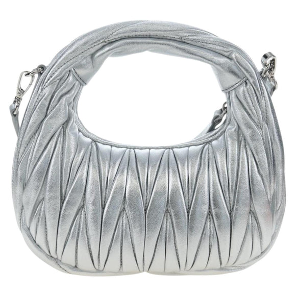Miu Miu Matelasse Wonder Hand Bag Leather 2way Silver Auth 196012SAM