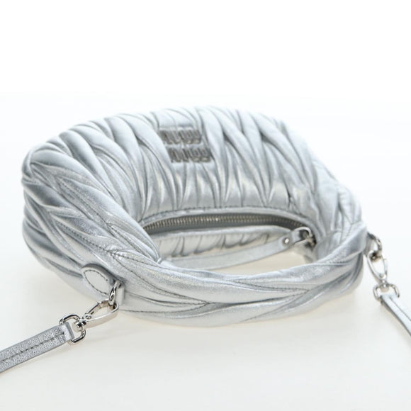 Miu Miu Matelasse Wonder Hand Bag Leather 2way Silver Auth 196012SAM
