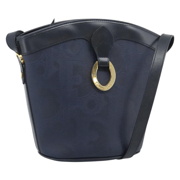 Christian Dior Trotter Canvas Shoulder Bag PVC Navy Gold Auth 196013A